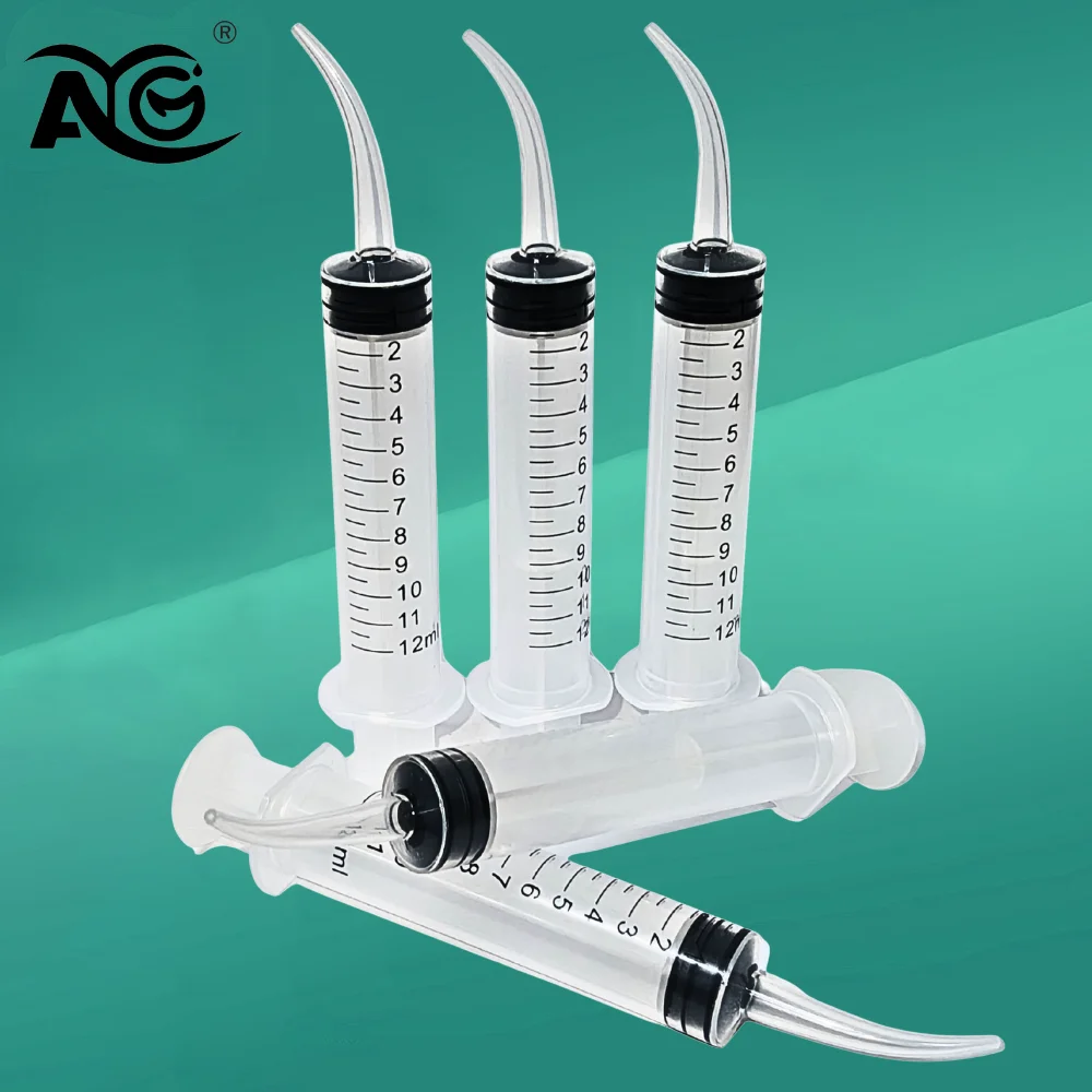 AG Curved Tip Dental Syringe Disposable Clear Needle Tube Oral Irrigation Applicator for Dental Hygiene Care
