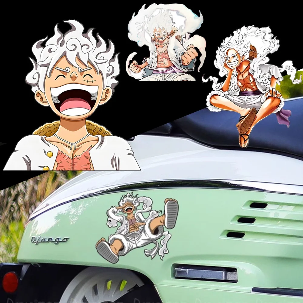 Anime 3D Motion Sticker ONE PIECE Gradient Luffy Gear 5th Creative Car Sticker Notebook Luggage Decal