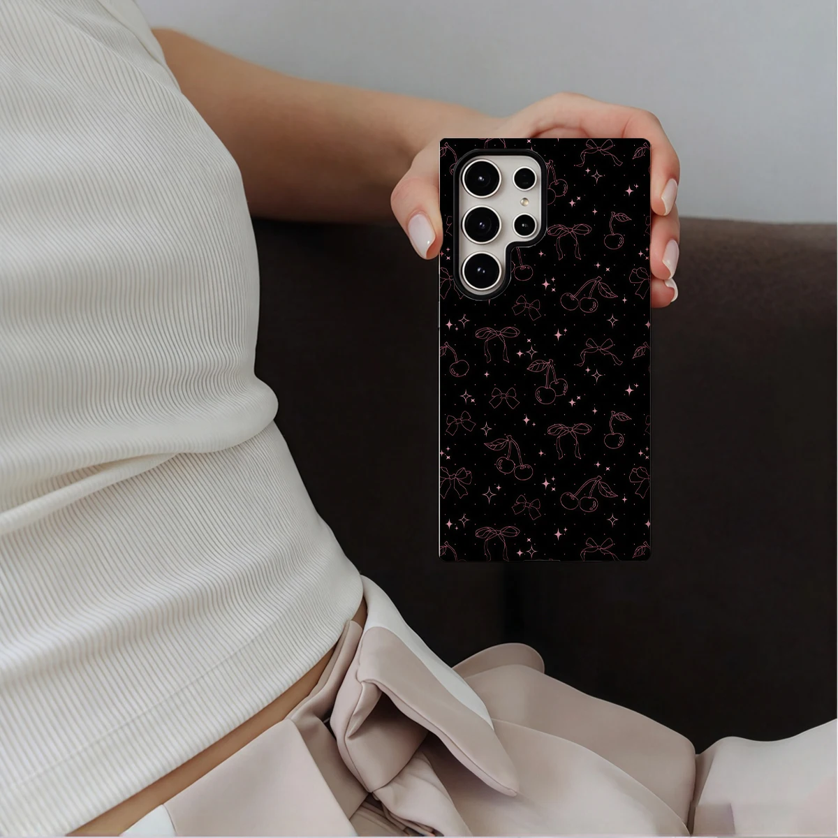Cherry Bows Phone Case For Samsung Galaxy S26 S25 Ultra S24 S23 Plus Hard Shock‑Absorption 2-in-1Protective Cover