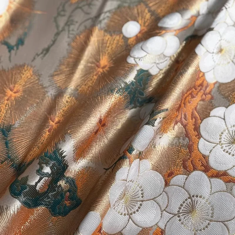 

Vintage Brocade Fabric Jacquard Gold Woven Sakura Chinese Style Handmade Sewing DIY Home Qipao Dress Decoration Craft Material