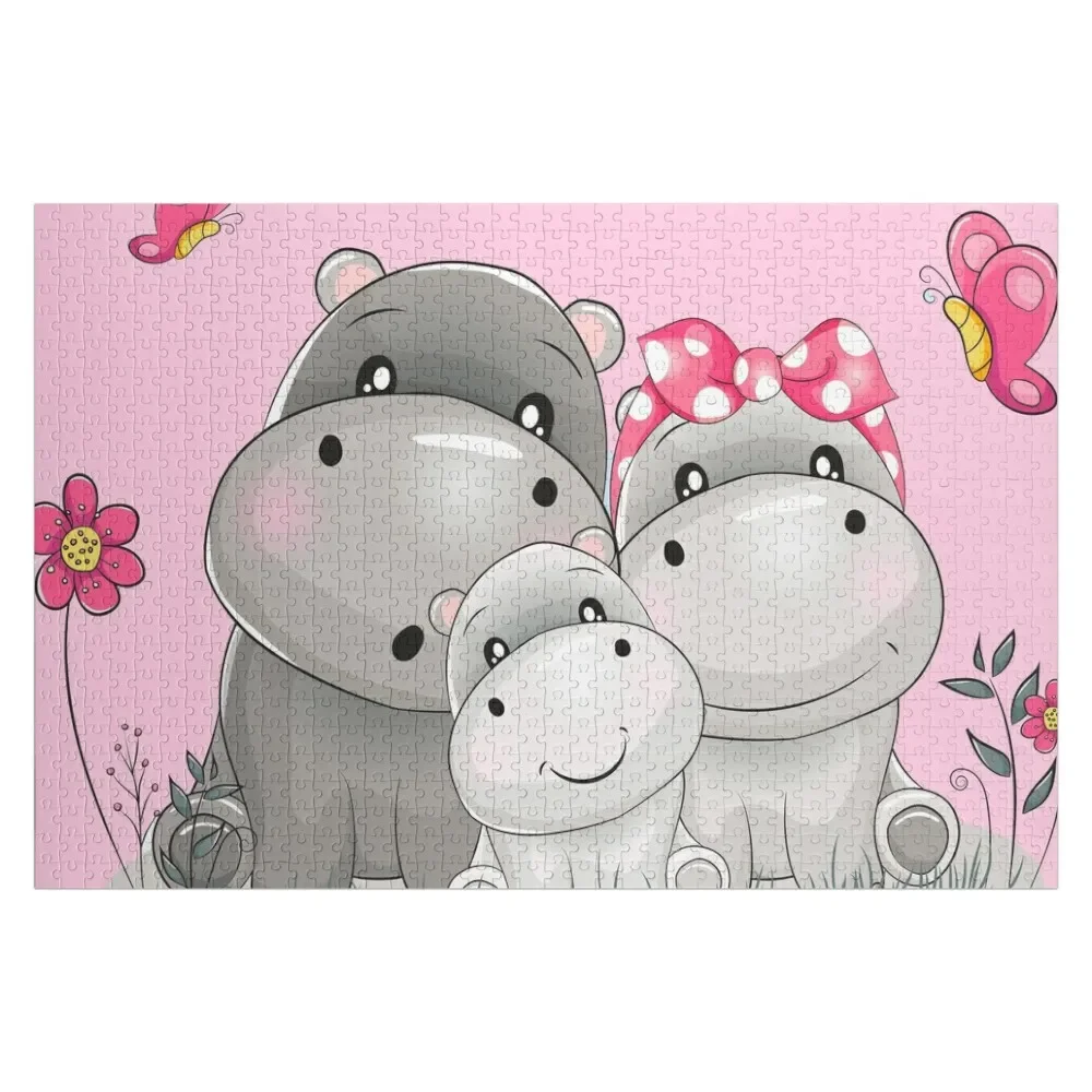 

happy adorable hippos Jigsaw Puzzle Baby Toy Name Wooden Toy Puzzle