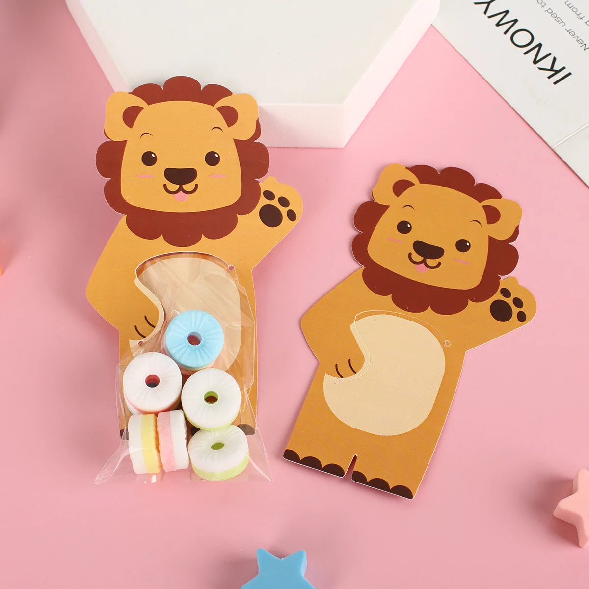 10pcs Cute Animal Gift Bags Candy Bags Baby Shower Birthday Party Cookie Bags Bear Fox Lion Candy Box Woodland Safari Party Gift