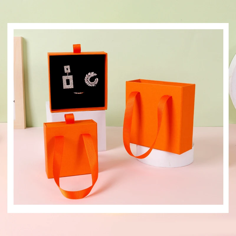 10PCS Jewelry Box Orange Grey Paper Hang Drawer Boxes Earring Necklce Jewelry Set Packing Gift Wrapping Small Business Wholesale