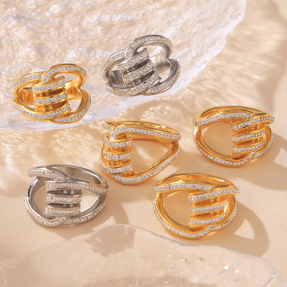 Liora Luxury 316L Stainless Steel Charm Rings For Women Rhinestone Finger Round Rings Waterproof Fashion Jewelry Gifts