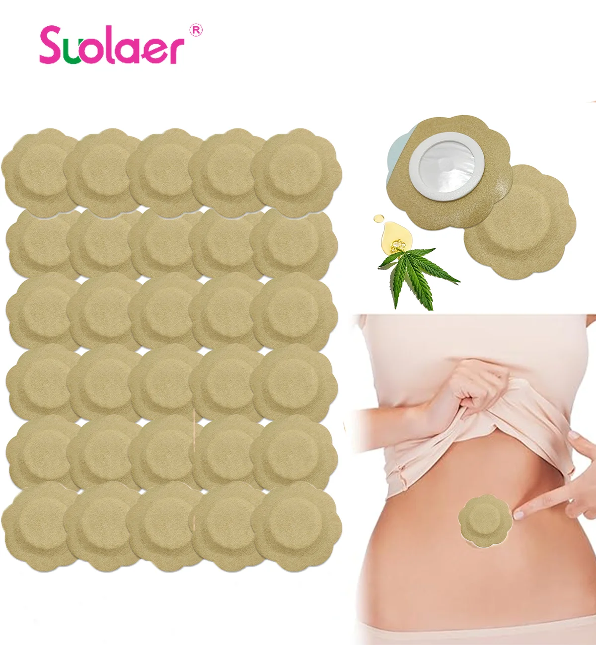 10-50PCS Castor Oil Belly Button Patches, Castor Oil Pack Wraps Disposable Organic Cotton Self-Adhesive Pads Anti Leakage No oil