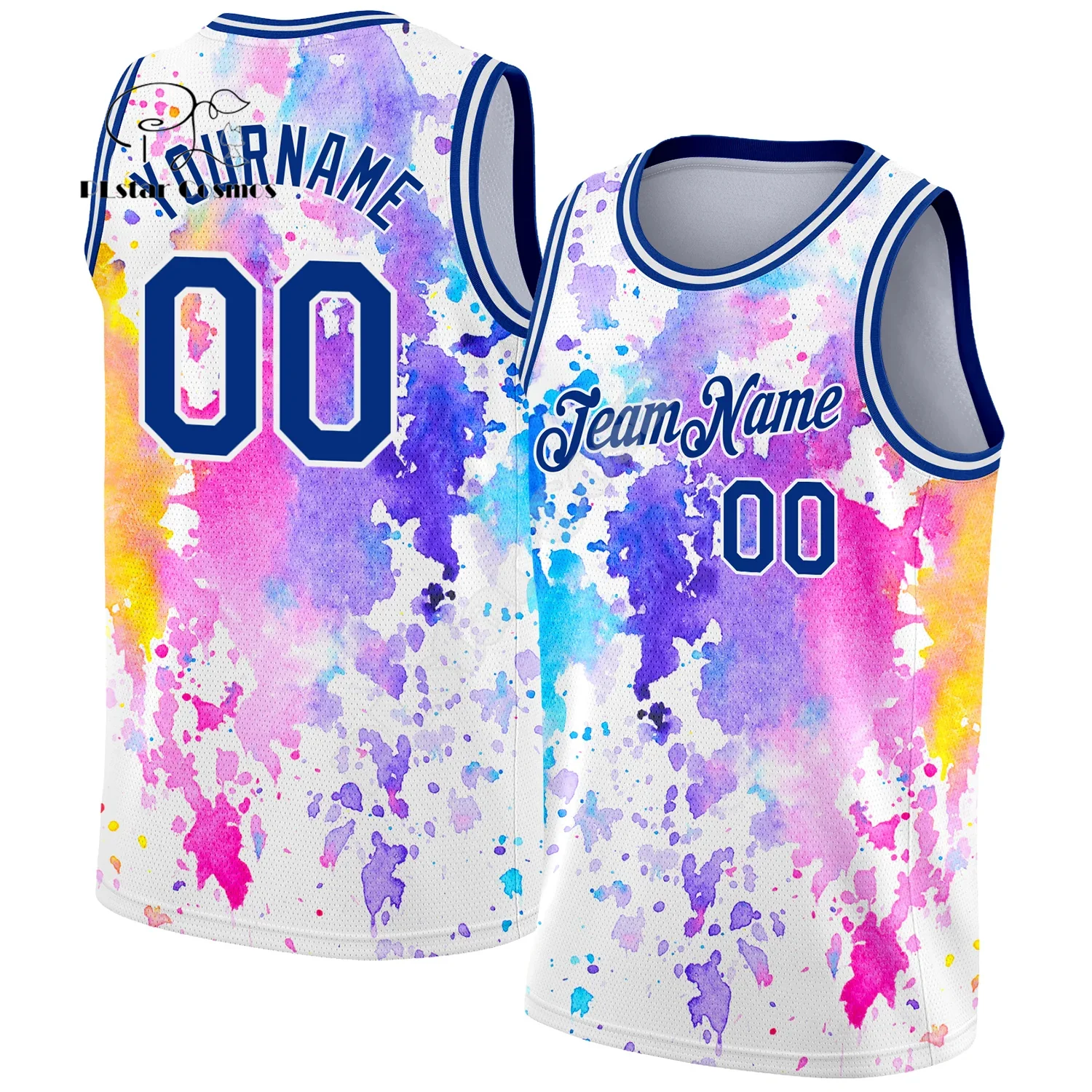 Camiseta de baloncesto Vintage colorida con nombre personalizado gratis, camisetas transpirables con estampado 3DPrint, camiseta sin mangas informal de verano sin mangas