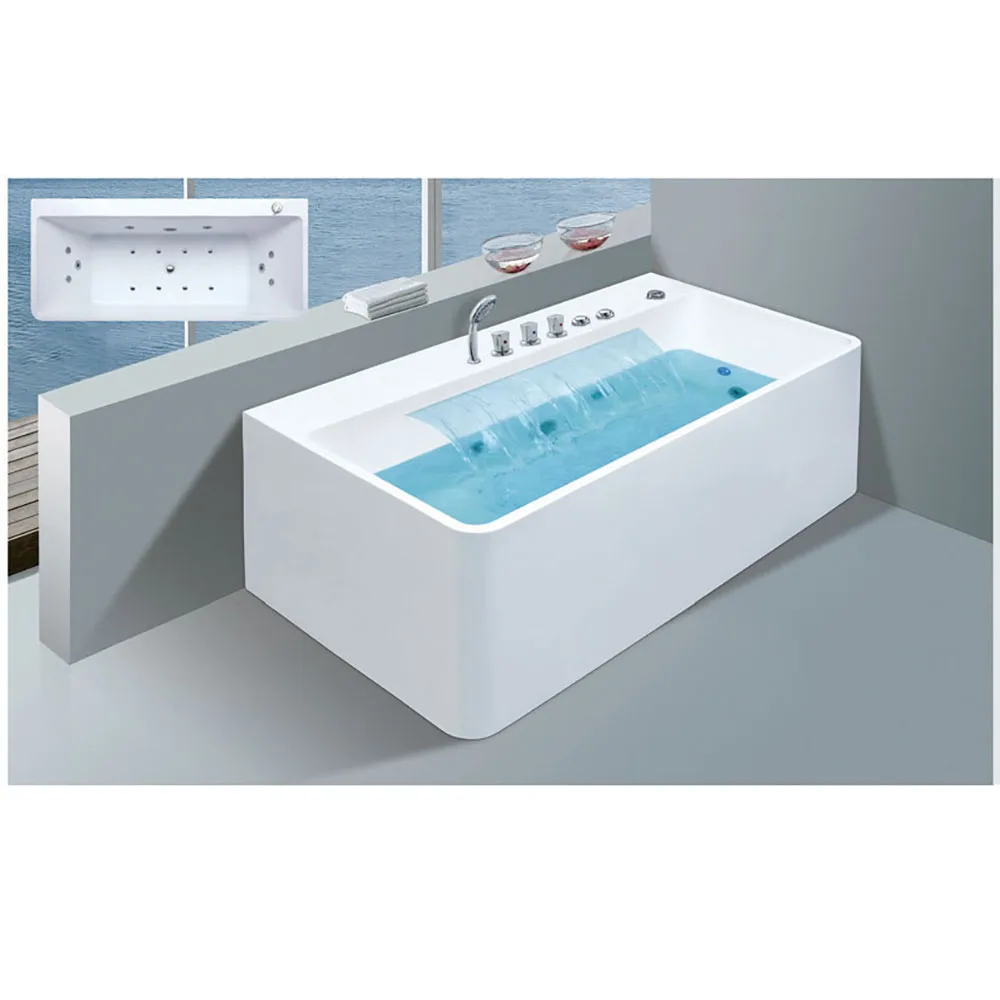 Two Person Whirlpool Freestanding Bath Tub Modern Design Waterfall Acrylic Massage Bathtub