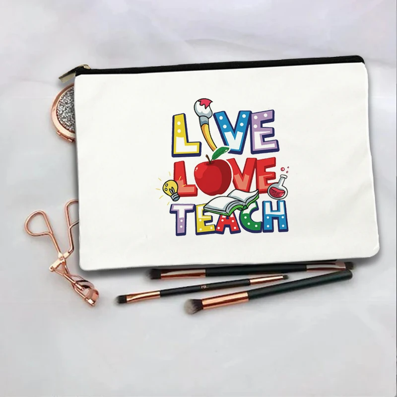 Teacher Change The World Print Cosmetic Bag Zipper Pouch  Women Neceser Makeup Bags White Travel Toiletry Organizer Teacher Gift