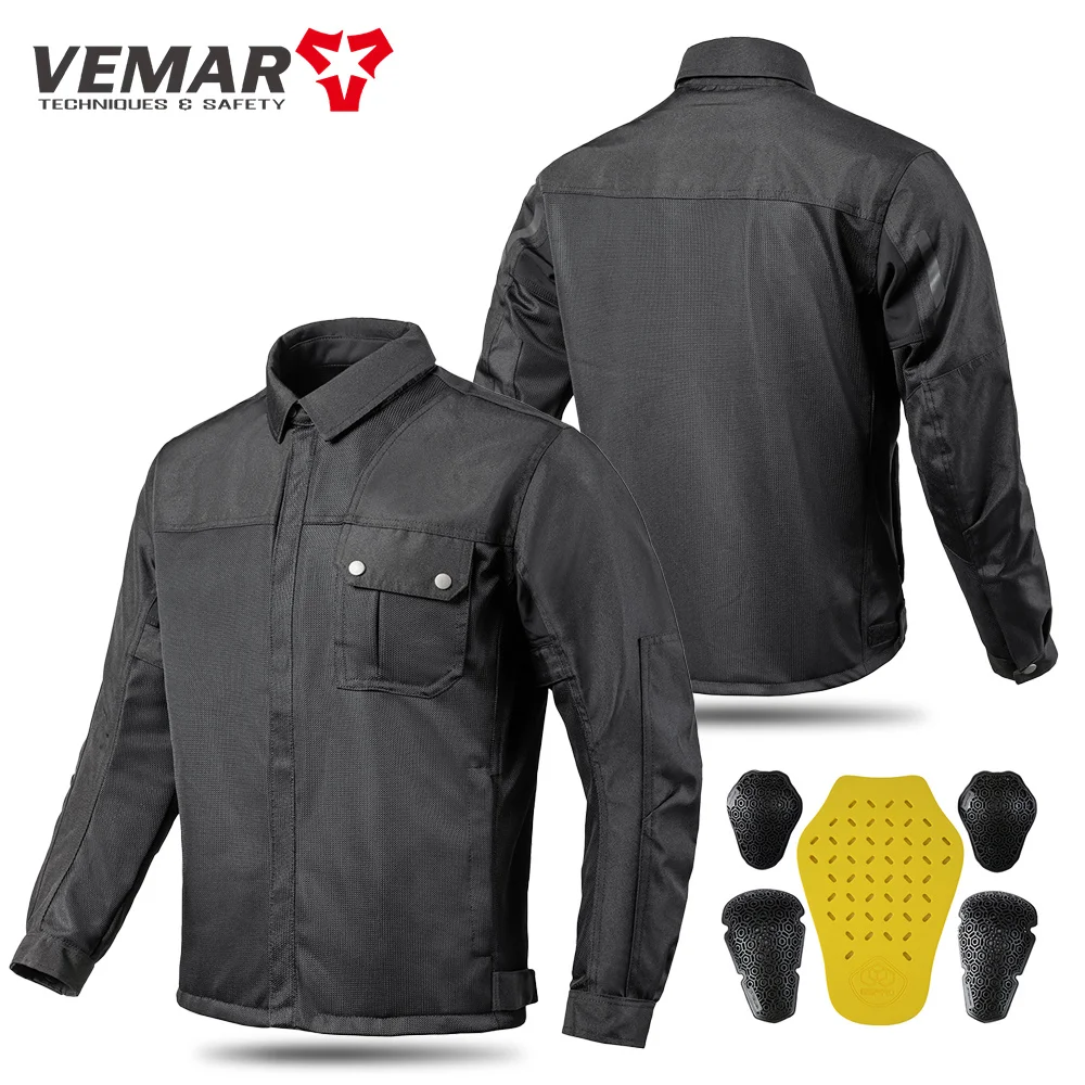 New Retro Motorcycle Cycling Jersey Men Breathable Motocross Jacket With CE1 5pcs Protective Pad Motorbike Jacket Wear-resistant