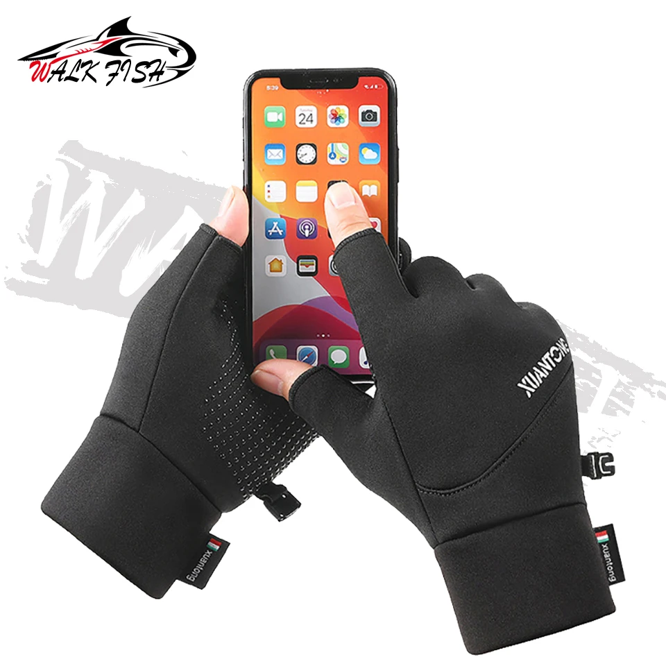 WALK FISH 1Pair Summer UV Protection Gloves Two-Fingerless Non-Slip Gloves Men Women Breathable Gloves Driving Cycling Climbing
