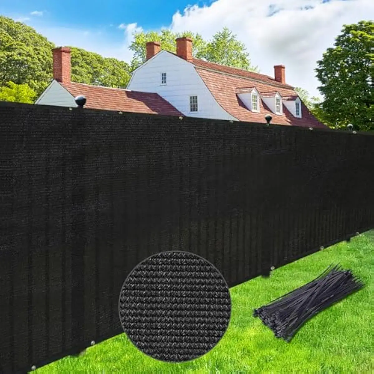 Privacy Fence Cover 600 Inch Long x 96 Inch Wide HDPE Mesh Screen 170 GSM Black UV Resistant 90 Percent Blockout Reinforced Edge