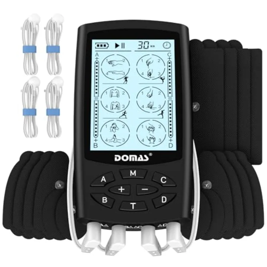 

TENS Unit with 4 Channel Outputs TENS EMS Unit Muscle Stimulator for Back Pain Relief Portable and Rechargeable Nursing Machine