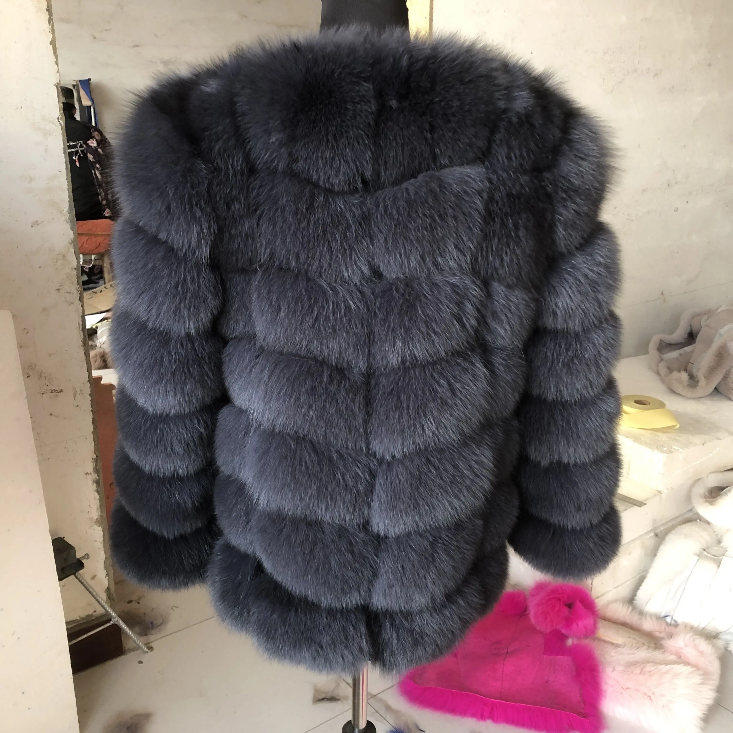 Women\'s Luxury Real Fox Fur Coat, Long Sleeve Jacket, Fluffy Coat, Natural Fox Fur Coat Original Factory Design, Winter