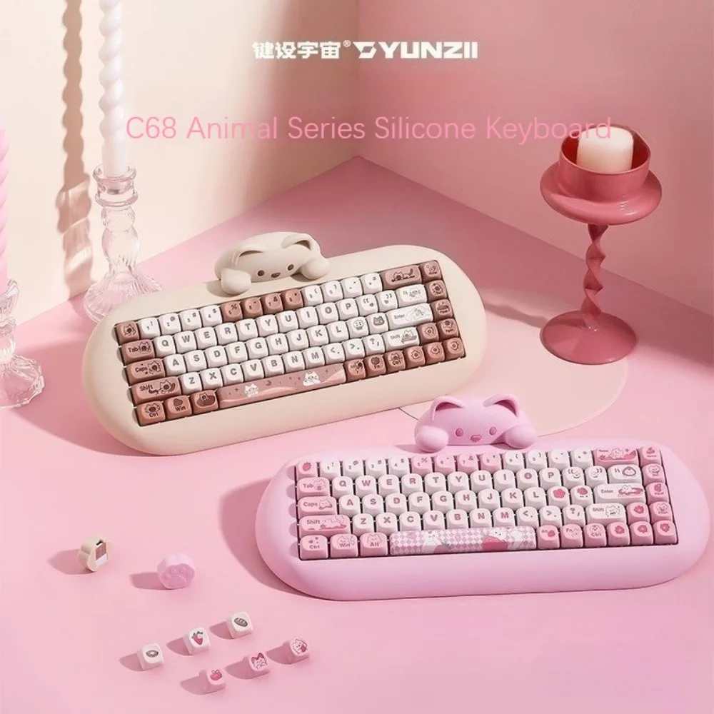 

YUNZII C68 Механическая клавиатура, трехрежимная беспроводная горячая замена, эргономичные силиконовые клавиатуры, RGB, длительный срок службы батареи, игровые аксессуары