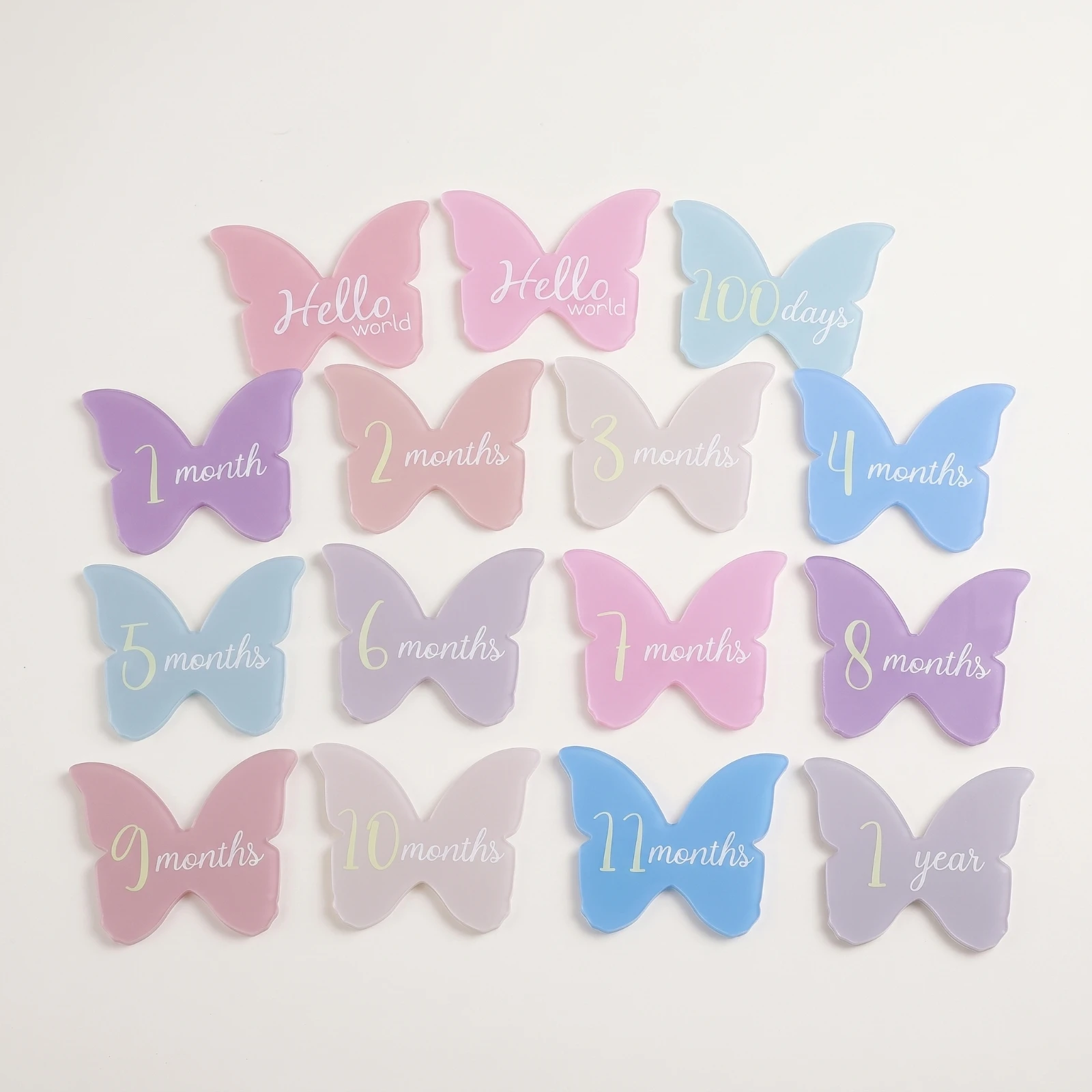 12 Pieces Acrylic Milestone Sign Frosted Baby Monthly Milestone Cards Photo Props Pastel Decor Smooth-Edged for New Parents