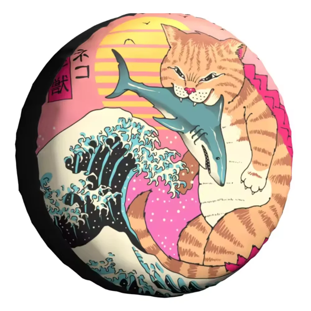 1pcs Car Catana Pu Leather Spare Tire Cover Bag Fit For Suzuki Mitsubish Honda Land Rover Japanese Cat Samurai Wheel Covers