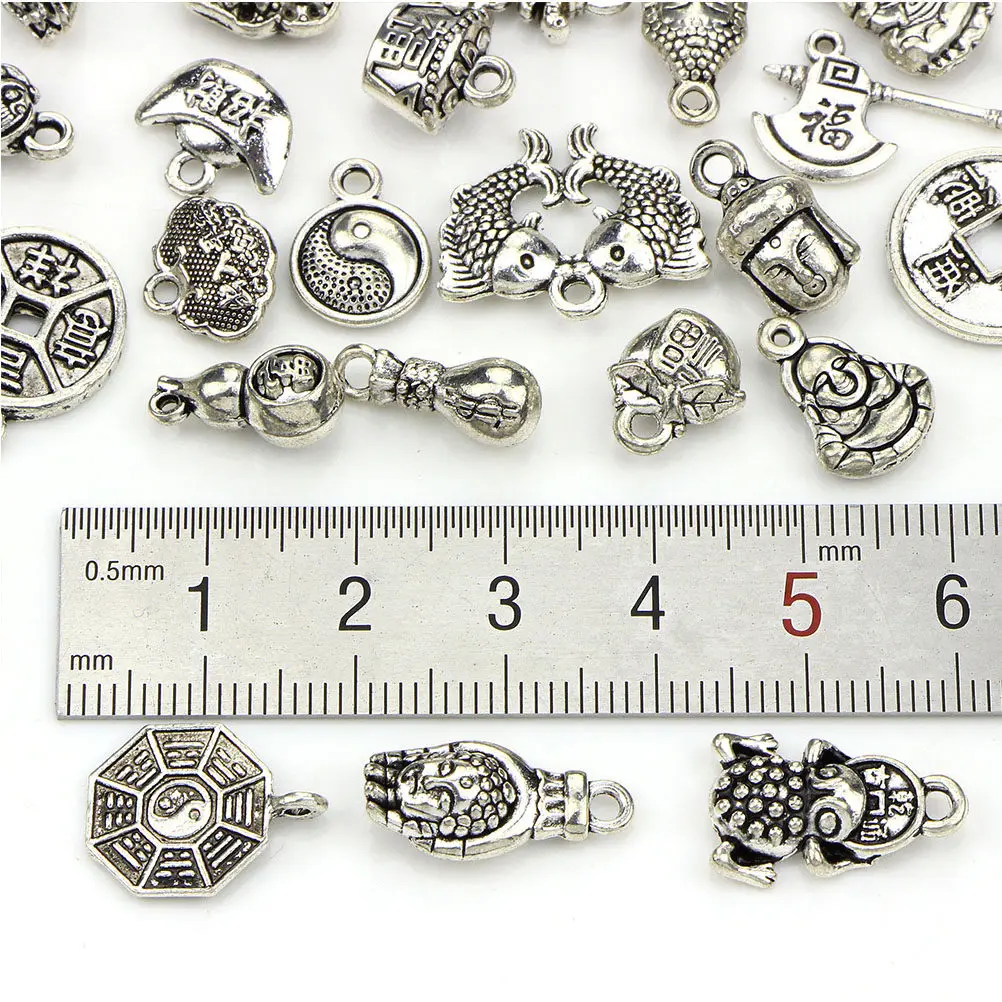 40Pcs Fade-Resistant Alloy Chinese Auspicious Design Pendant Charms for DIY Jewelry Making Craft Projects Necklace Bracelet