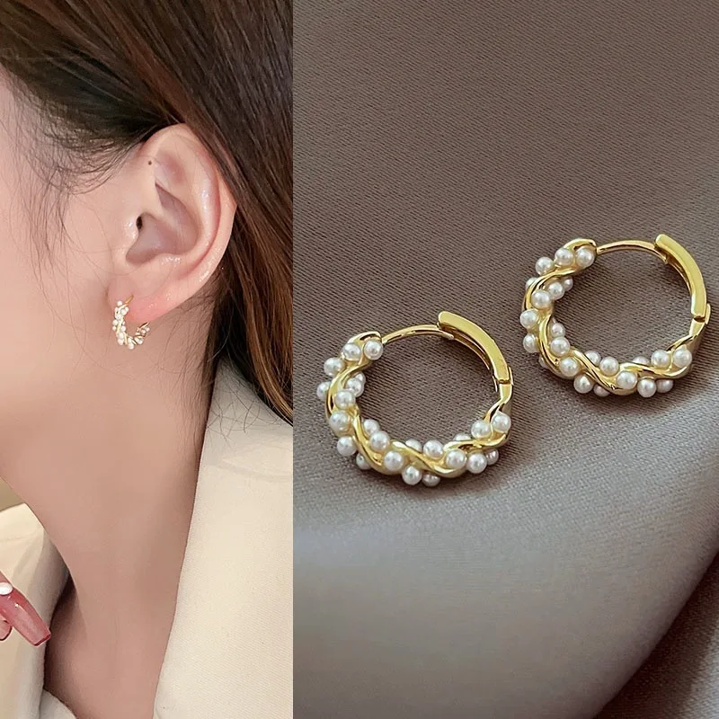 ZAKOL French Imitation Pearl Hoop Earring Small Round Circel Earrings For Women Minimalist Jewelry Elegant Gift