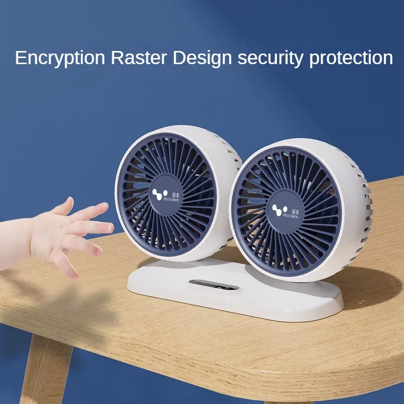 USB Fan Dual Head Cooling Air Fan Independent Switch 3 Speed 360 Degree Adjustable Portable Auto Cooler Car Interior Accessories