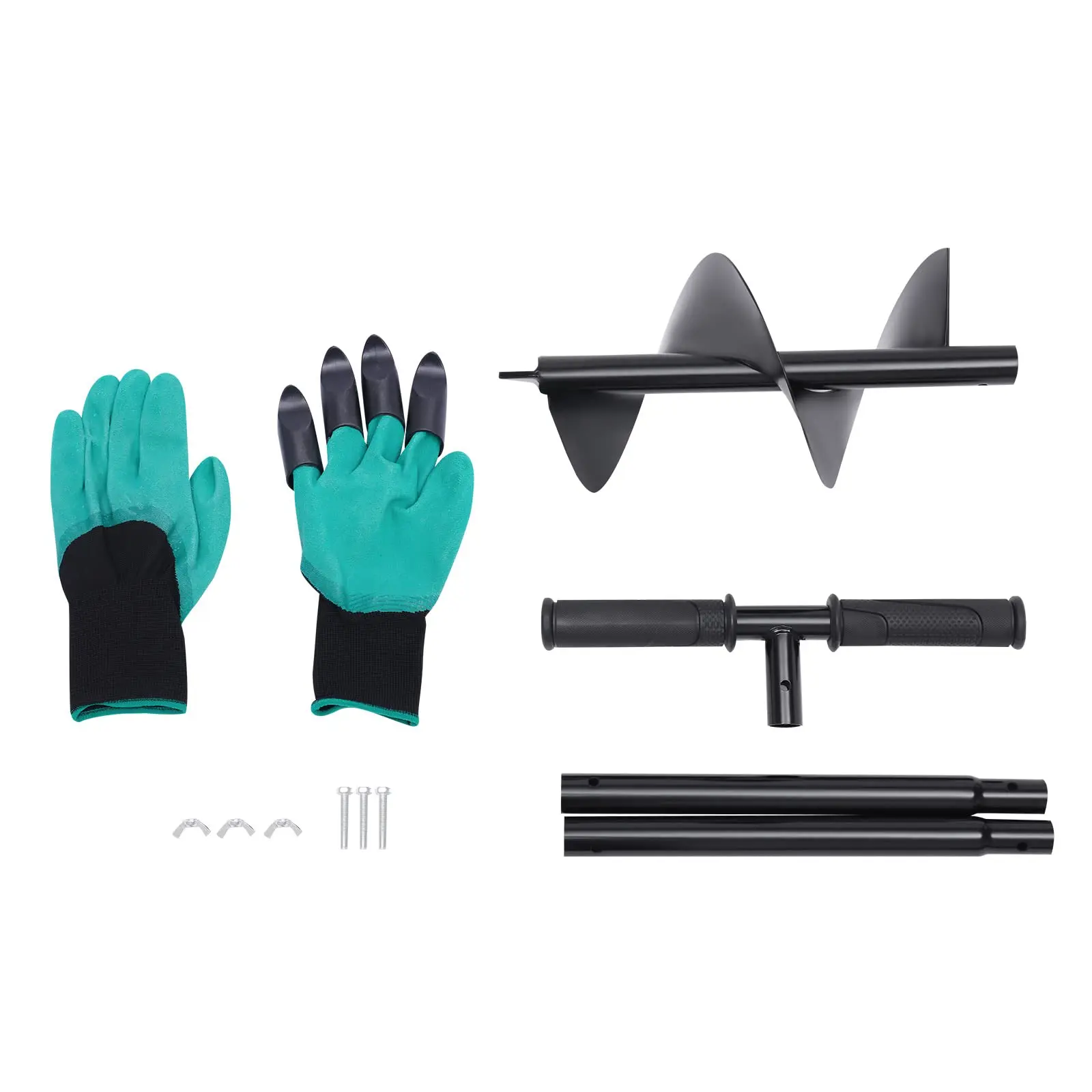 Manual Post Hole Digger, Hand Auger Drill Post Hole Digger with 6 Inch Spiral Drill Bit Garden Hole Digger with Gloves for Plant