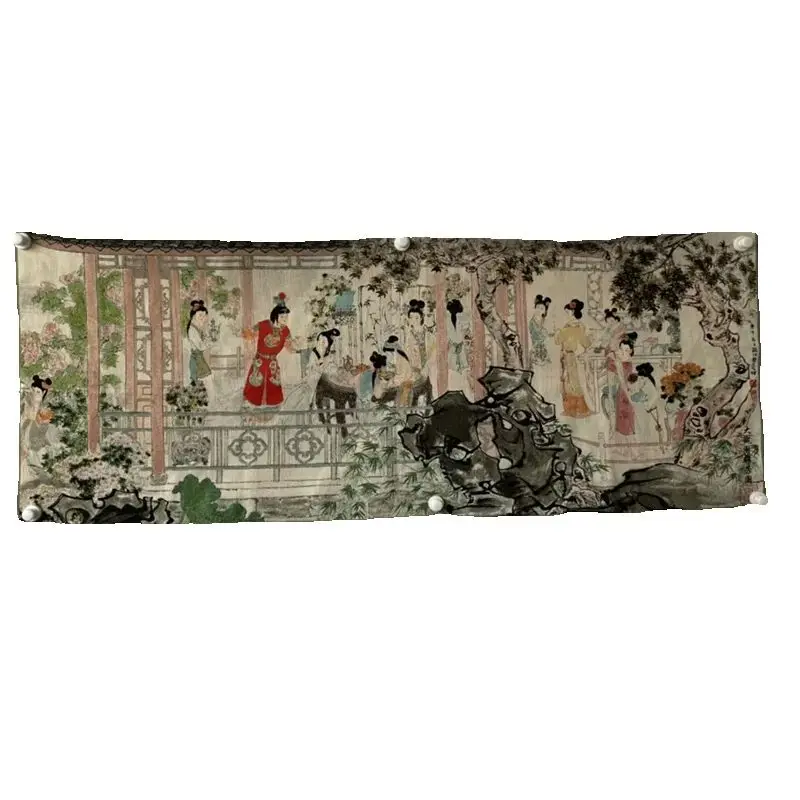 Chinese Old Color Brocade Embroidery 'Ancient Ladies' Wall Painting - Decorative Home Artwork Character Piece