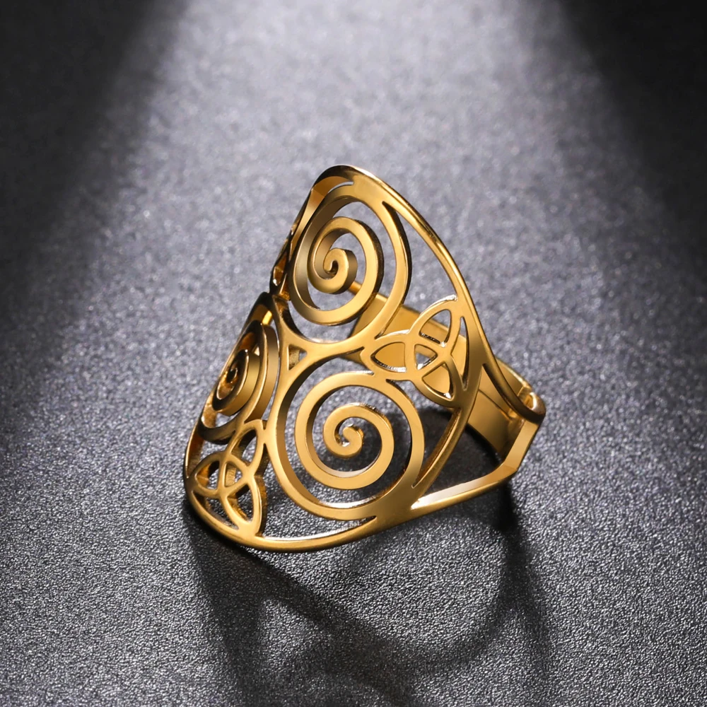 

COOLTIME Triskel Triskelion Amulet Adjustable Rings for Men Women Celtics Knot Stainless Steel Rings Wicca Jewelry Vintage Gift