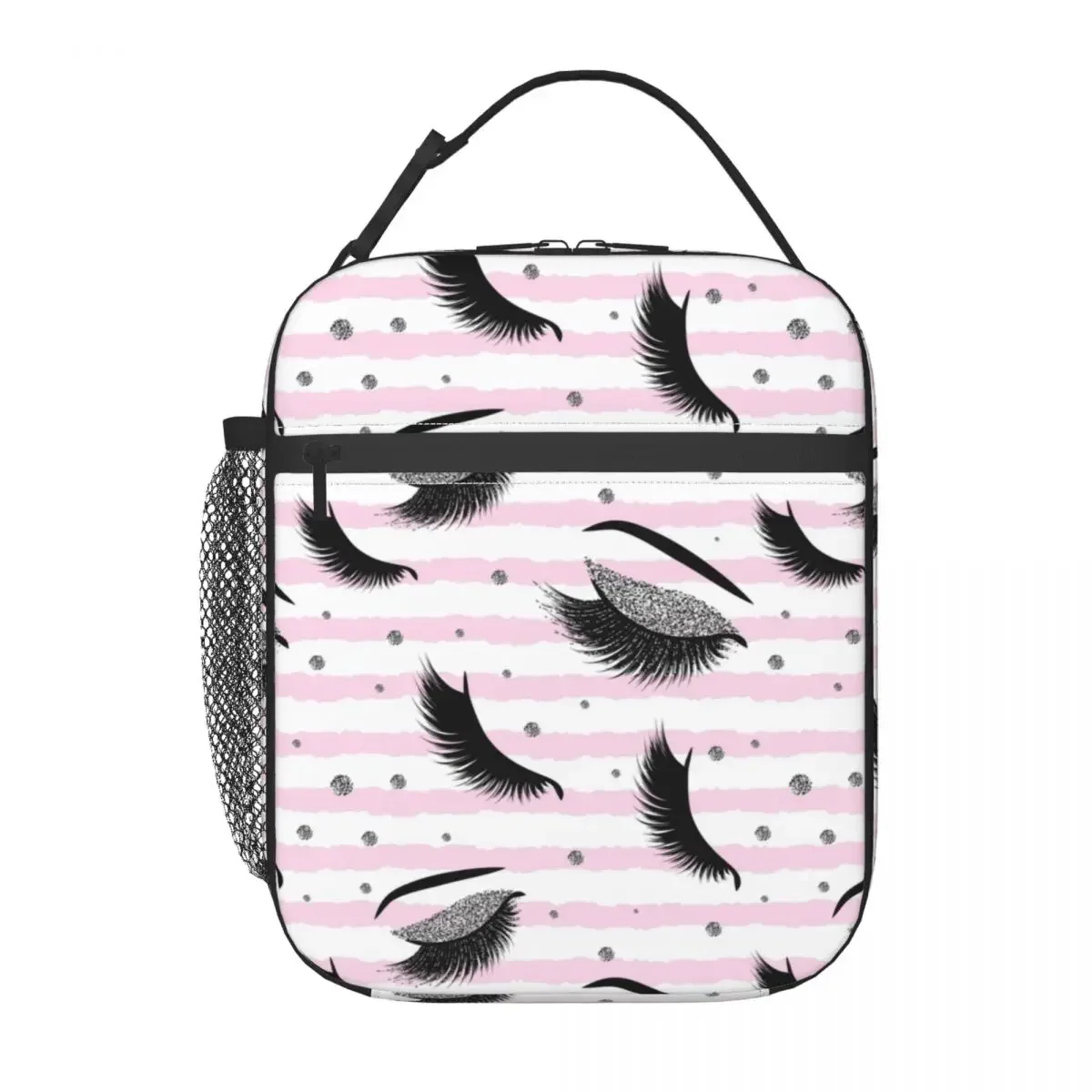 Eyelash Eye Thermal Insulated Lunch Bags Silver Lashes Seamless Pattern With Glitter Effect Resuable Lunch Tote Storage Food Box