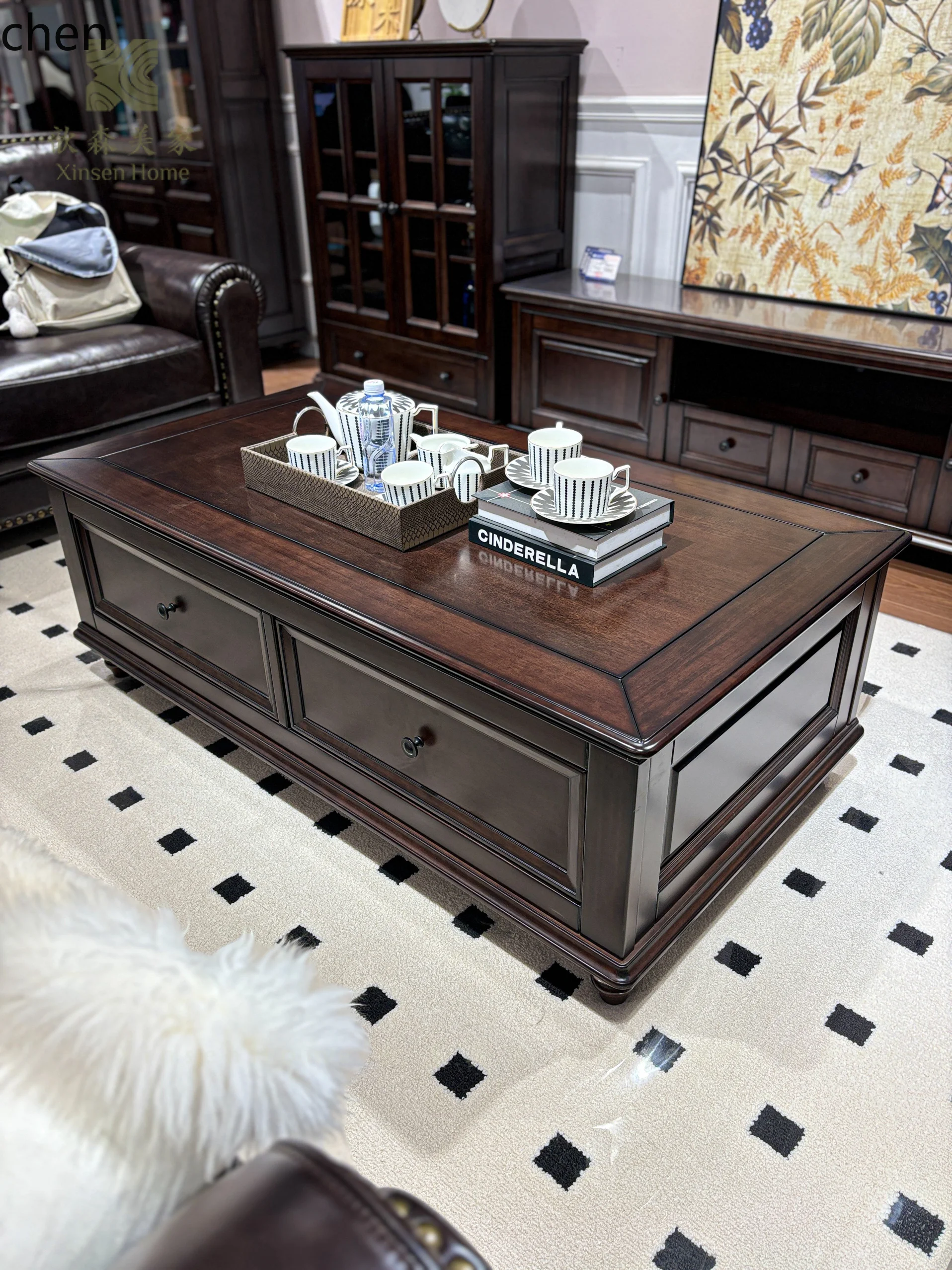 Журнальный столик ZML из цельного дерева и набор шкафов для телевизора для гостиной, высококачественный винтажный журнальный столик для хранения вещей