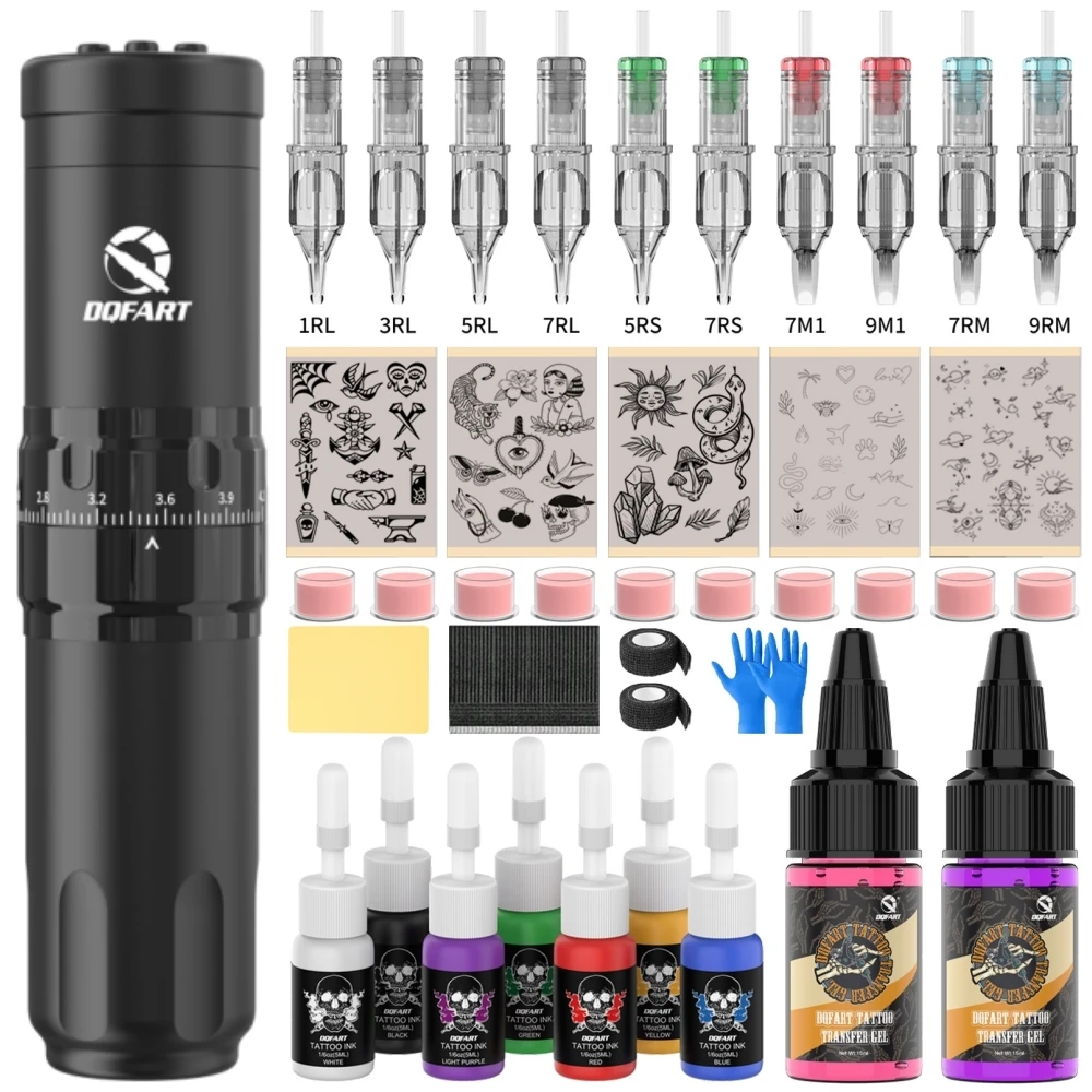 DQFART New T1Pro Electric Wireless Tattoo Machine Set Transfer Printing Gel Tattoo Ink Transfer Paper Body Art Creative Designs