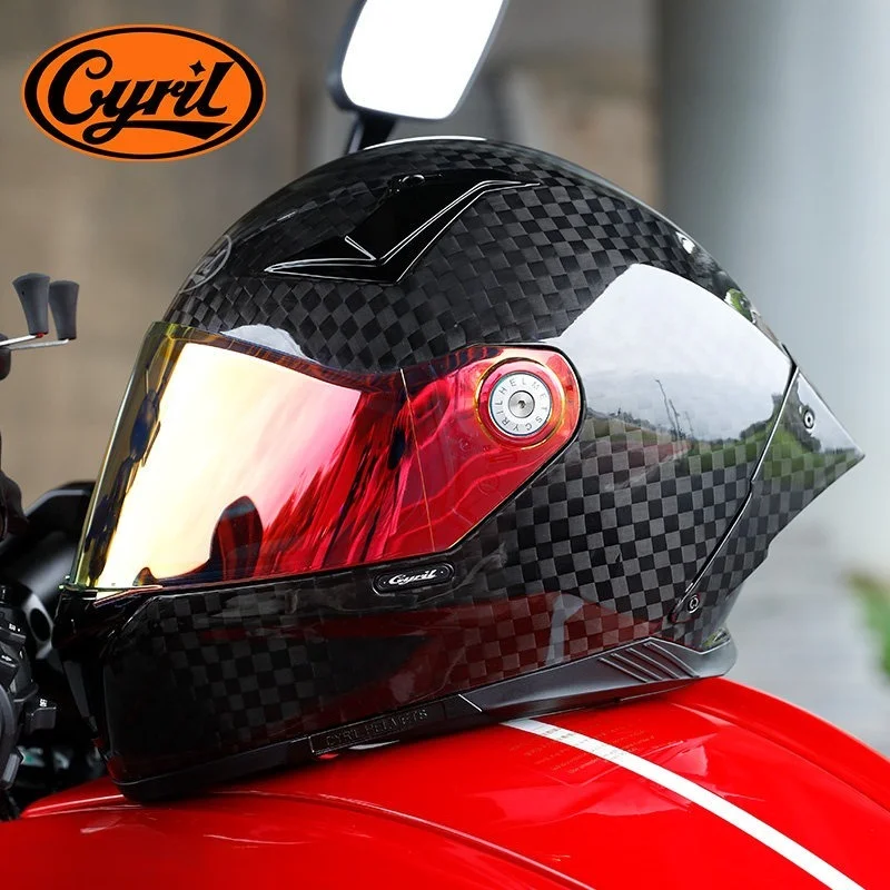 CYRIL Ultra Light Carbon Fiber Full Face Helmet All Season Motorbike Helmet for Men Women Racing Use