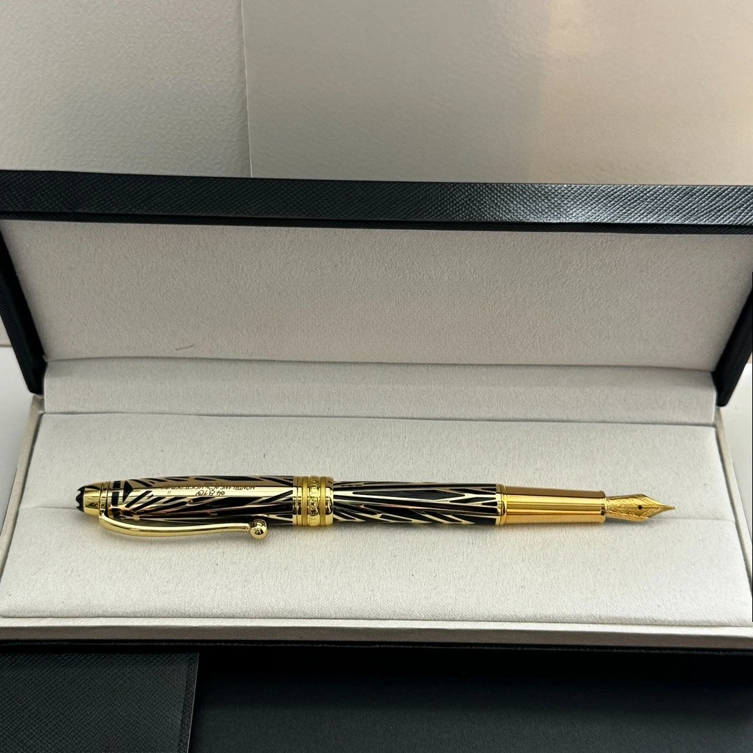 Fountain Pens Elegant Black Gold Engraved Pattern Metal Writing Instrument Executive Signature Stationery for Business Gifts