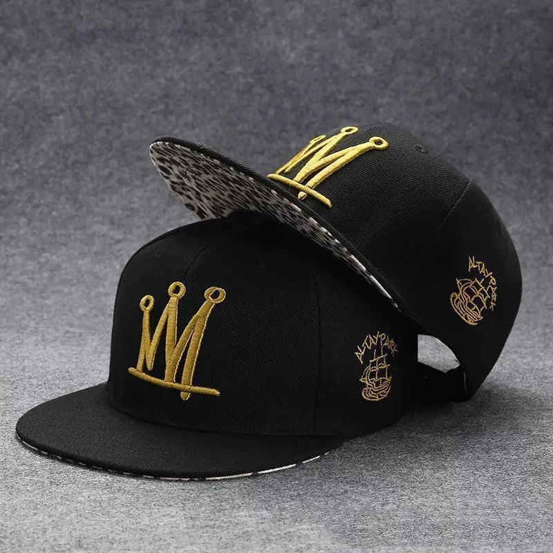 Fashionable Trendy Embroidered Lightning Letter Patchwork Leopard Print Brimmed Street Dance Performance Flat-Brimmed Hat