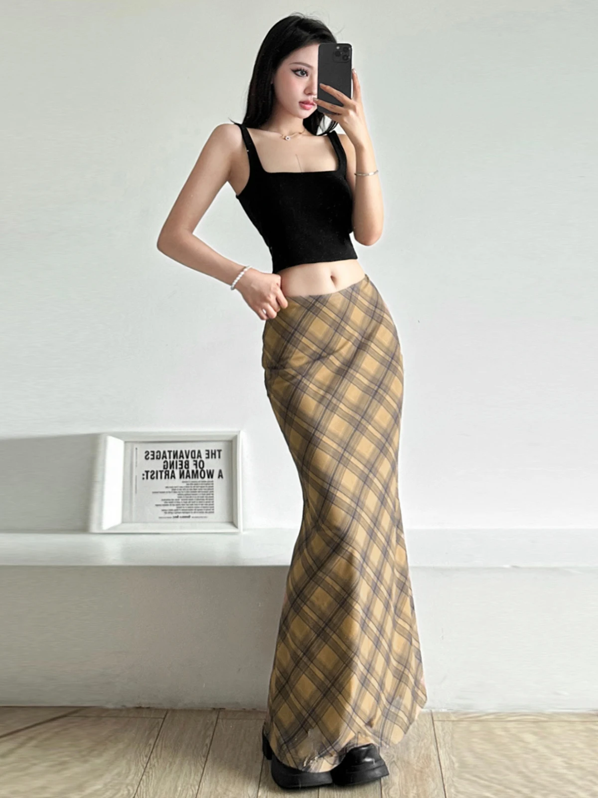 غريب دفع عالية الخصر منقوشة طباعة لي تنورة طويلة المرأة التخسيس ألف خط ميدي تنورة الشارع Sle البوليستر مزيج تنورة #3