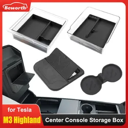 for Tesla Model 3 Highland 2024 2025 Console & Armrest Storage Box Interior Organizer Transparent Silicone Pad Hidden Cup Holder