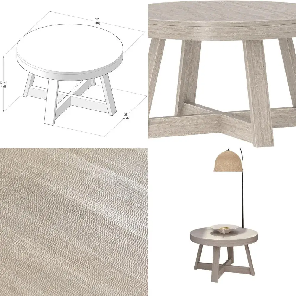 

Rustic 30 Round Coffee Table, Classic Beam Design, Ideal for Small Spaces, Seashell Finish