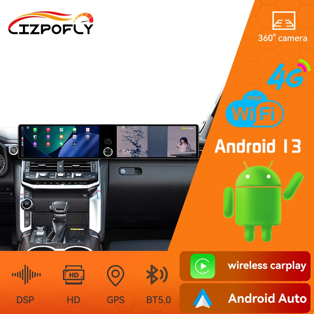 

Автомобильный радиоприемник с двойным экраном 12,3 дюйма для Toyota Land Cruiser 2021-2025 Android CarPlay, мультимедийный видеоплеер, автомобильный GPS-навигатор, 4G