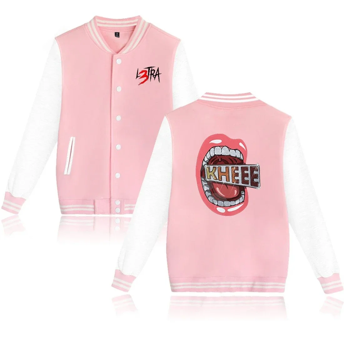 

Luar La L Merch L3TRA Baseball Uniform Fleece Jacket Women Men Streetwear Hip Hop Long Sleeve Pink Hoodie Sweatshirts