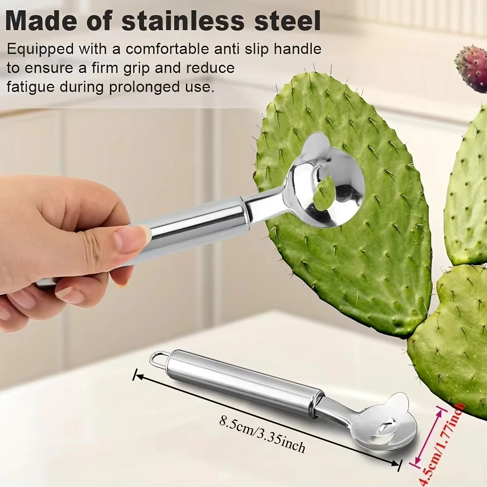 2 Pieces Multi-Function Nopal Cactus Peeler Cutter Stainless Steel Pelador de Nopales with Groove Edge Ergonomic Cactus Peeling Spoon Safe Easy Thorn Remover Kitchen Cooking Tools Accessories view 2