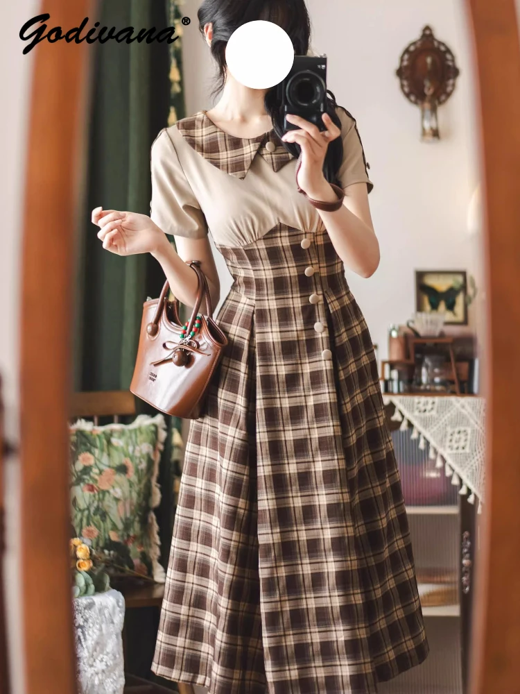 

Оригинальное новое летнее тонкое клетчатое длинное платье с короткими рукавами в студенческом стиле для девочек, женские элегантные тонкие платья принцессы Лолиты Кл