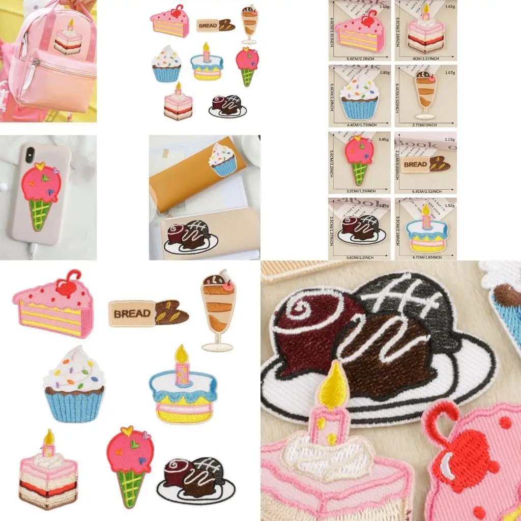 

8 Pcs Bread Sew On/Iron On Patches Cake Embroidered Patches Ice Cream Sewing Patches Applique for Backpacks Decorations Y08E