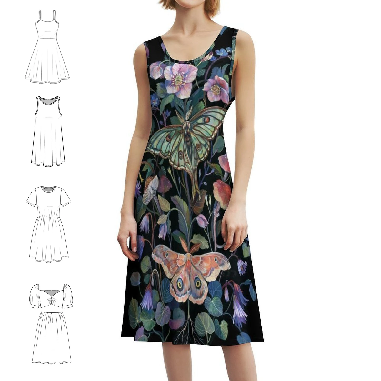 فستان حفلات نسائي من Moon Moth ملابس عصرية مطبوعة للنادي للسيدات على شكل فراشة ملابس نسائية طبيعية على شكل زهور الغواش #1