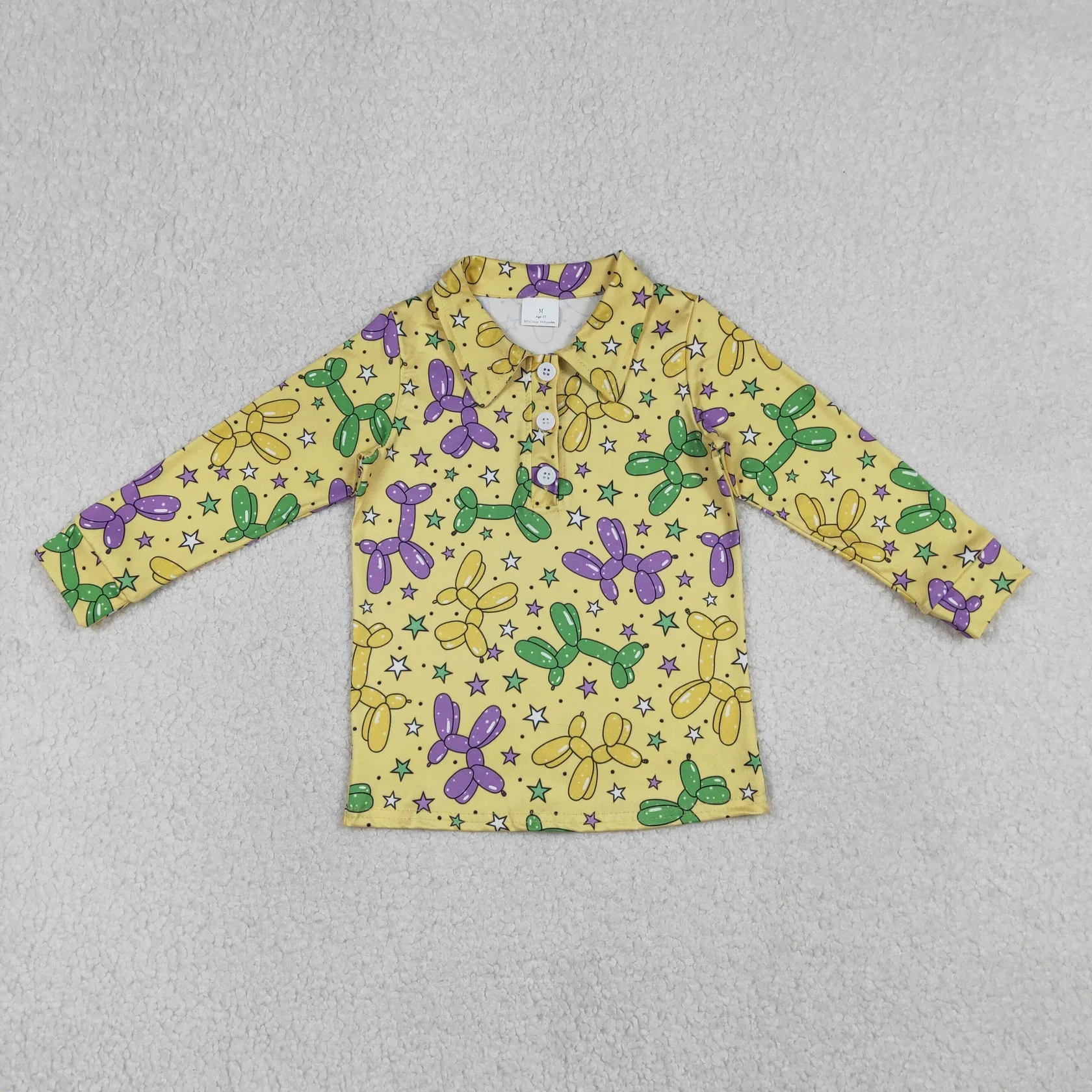 

Wholesale Infant Baby Boy Long Sleeves Yellow Clothing Buttons Mardi Gras Shirt Toddler Children Pullover Kids Boys T-shirts