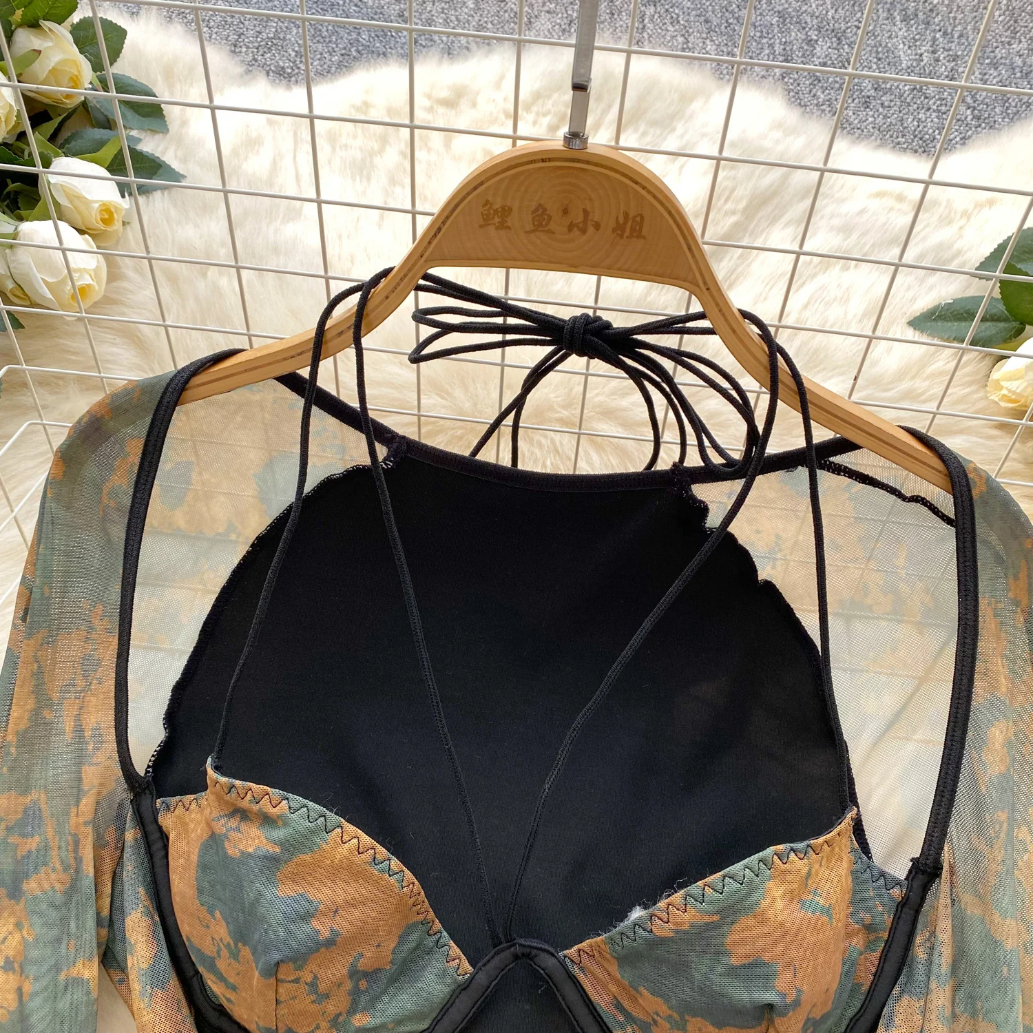 بدلة نسائية Y2K مطبوعة بشبكة رسن رومبير نيسيي بدلة سيدة المشكل كبار Hotsweet Ins مهرجان ملهى ليلي ملابس الشارع الشهير Playsuit #4