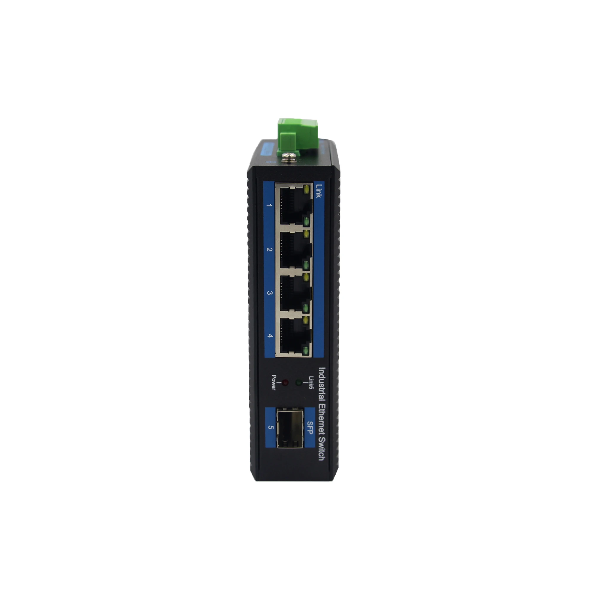 محول جيجابت إيثرنت صناعي ذو 5 منافذ 4 فتحة ألياف RJ45+1 SFP، درجة حرارة تشغيل واسعة: -40~80 ℃ ، IP40 ، حامل السكك الحديدية DIN