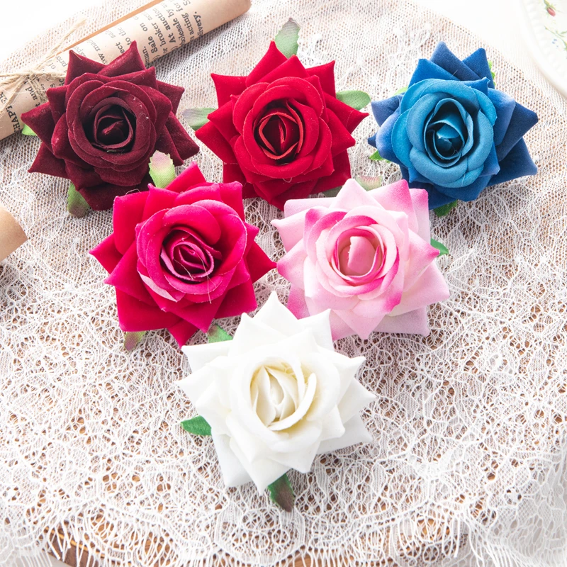 

10Pcs 6Cm Artificial Flowers for Craft Flannel Red Roses Home Decor Scrapbooking Garden Christmas Wreath Making Supplies Wedding