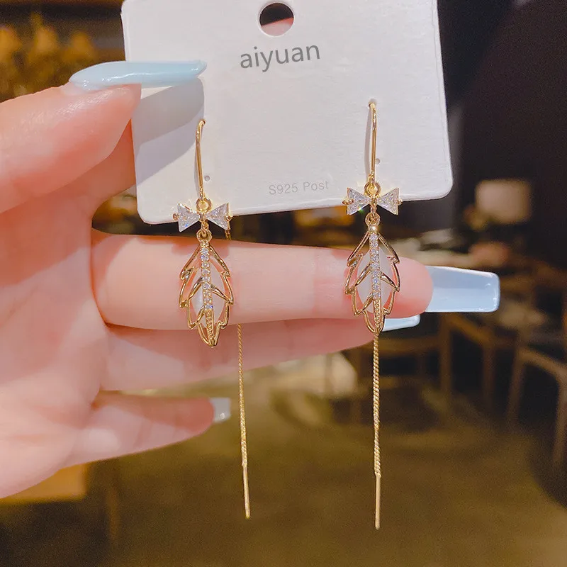 Jea. Angel Fashion Jewelry Leaf Long Tassel Earrings Silver Color 2022 Women Simple Elegant Earrings luxury Girls Party Gifts