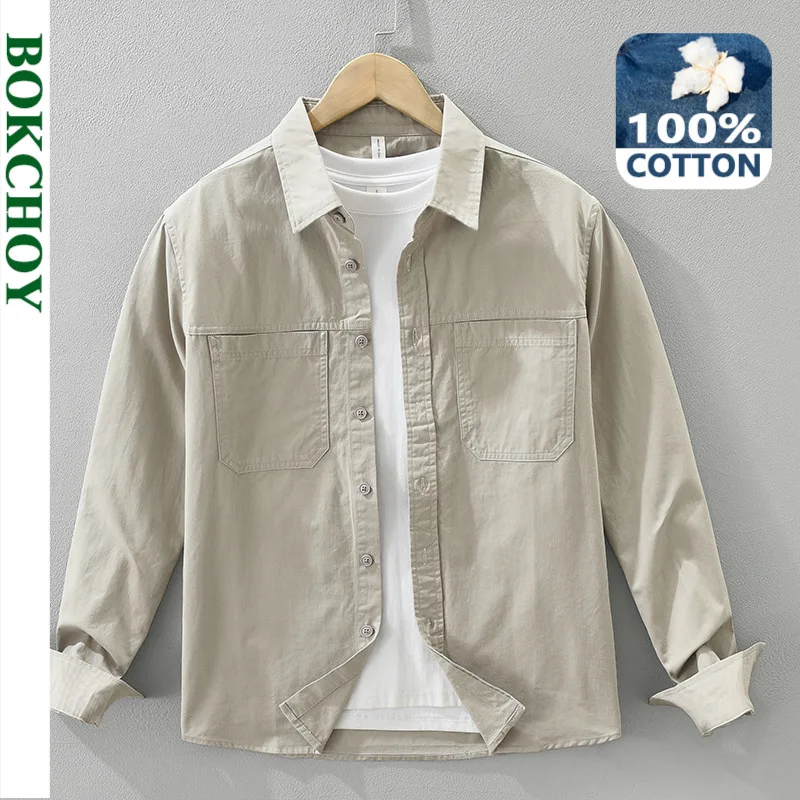 

Осень 2023, новая повседневная рубашка-карго из 100% хлопка с длинными рукавами для мужчин, одежда с несколькими карманами, универсальная уличная одежда CM7697