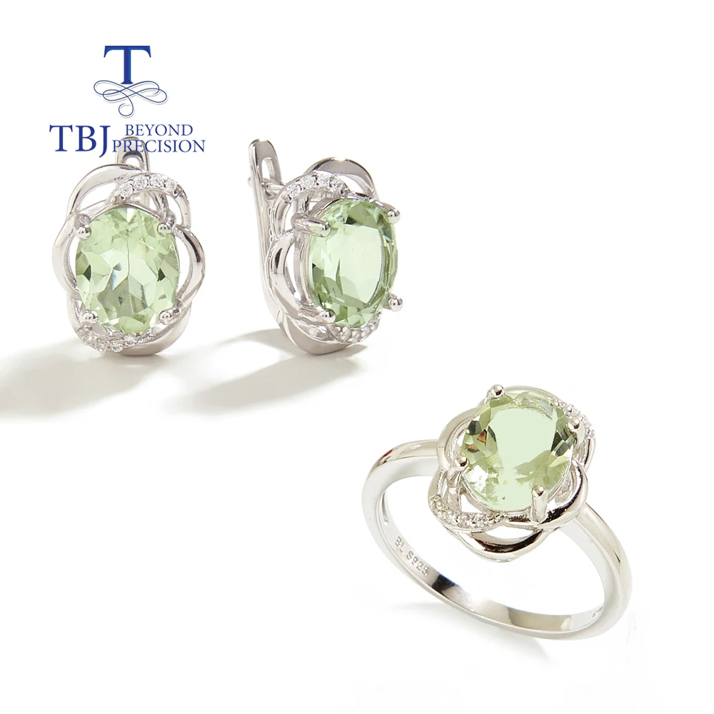 

Light luxury fashion design Natural Green amethyst Ring Earrings Women's Anniversary Black Friday Gift Set 925 sterling silver