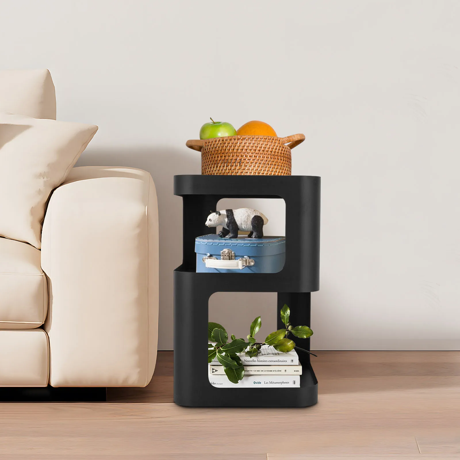 

Small Side Table, Modern End Tables, Black Metal Nightstand, Space-Saving Bedside Table with Storage Shelf, 3 Tier Night Stands