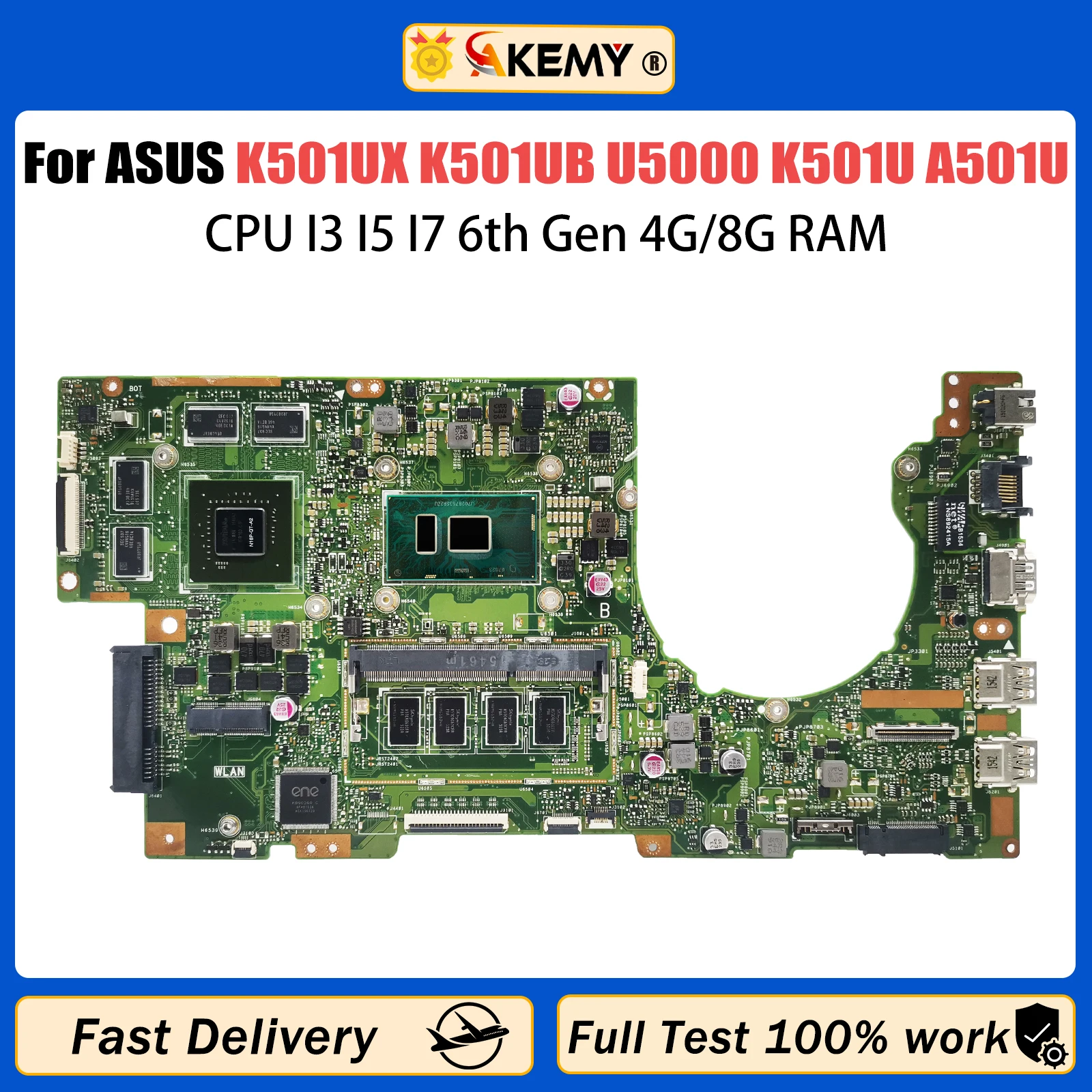 

AKEMY K501UX Mainboard For ASUS K501UB K501UQ A501U U5000 K501UXM Laptop Motherboard CPU I3 I5 I7 6th Gen 4G/8G RAM DDR3